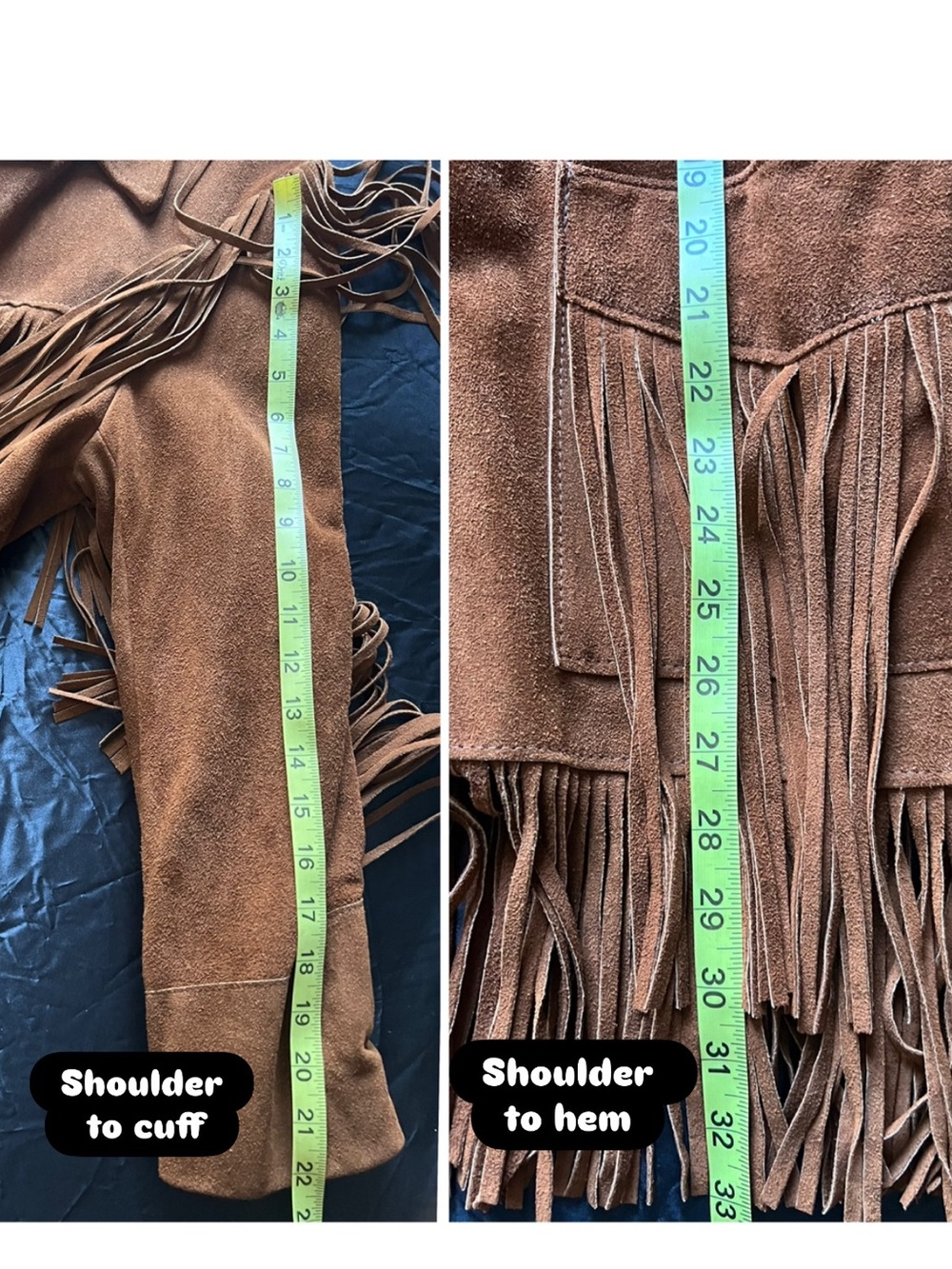 Vintage Joo-Kay Fringed Suede Camel Brown Western Boho Jacket Coat size Medium - Picture 5 of 8